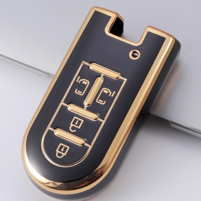 ダイハツ スマートキーケース 4ボタン TPU素材 グレー キーカバー 両側スライドドア対応 高級ゴールドフレーム VERNLAR拍卖