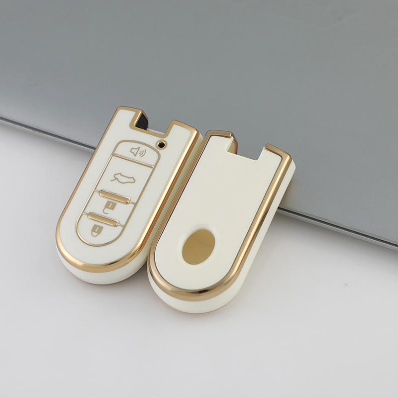 ダイハツ スマートキーケース 4ボタン ホワイト TPU素材 キーカバー バックドア対応 高級ゴールドフレーム拍卖