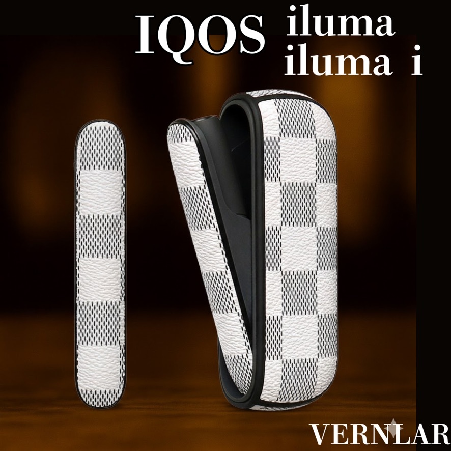 IQOS イルマ i ケース チェック柄 ホワイト 高級PUレザー 保護カバー メンズ レディース アイコス イルマ アイ iluma i拍卖