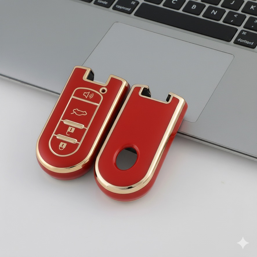ダイハツ スマートキーケース 4ボタン レッド TPU素材 キーカバー バックドア対応 高級ゴールドフレーム拍卖