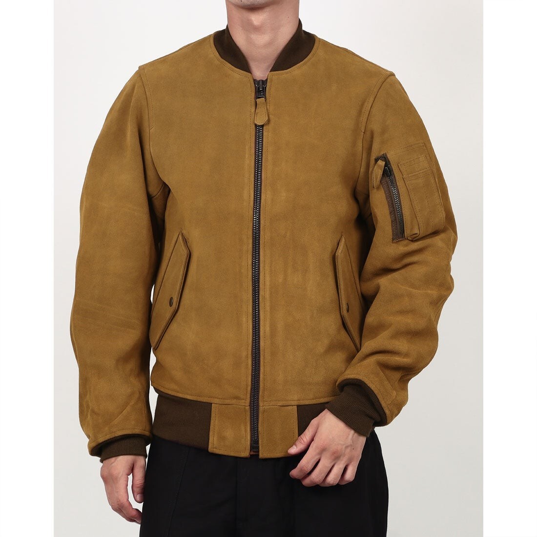 最値!新品!定43780円!名機復刻!ヘビーカウスウェードファブリック!ヒューストン(HOUSTON)MA-1 ジャケット!キャメルブラウン!茶色 Lサイズ拍卖