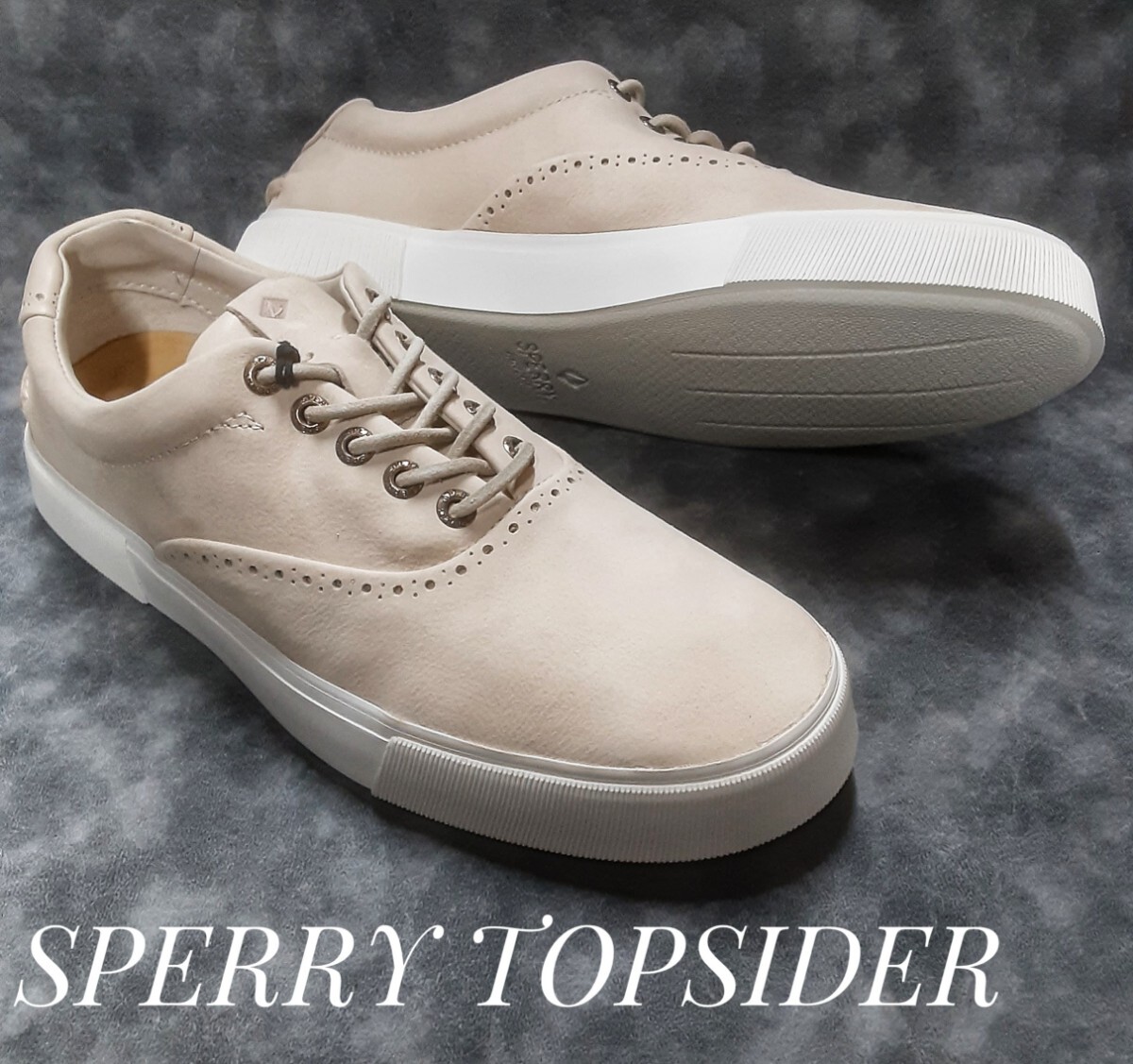 最値!新品!定2万!最上位ゴールドカップクラフトマンシップシリーズ!スペリー ゴールド ストライパー ラムレザースニーカー!アイボリー 28拍卖