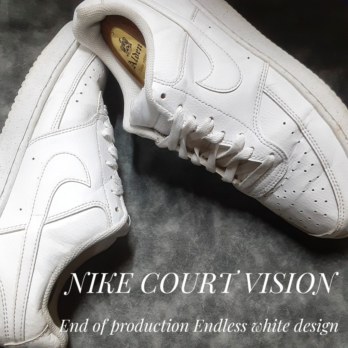 最値!19年製!生産終了!エンドレスホワイト!アーカイブデザイン!ナイキ コートビジョン ロー高級シンセティックレザー スニーカー!白 27cm拍卖