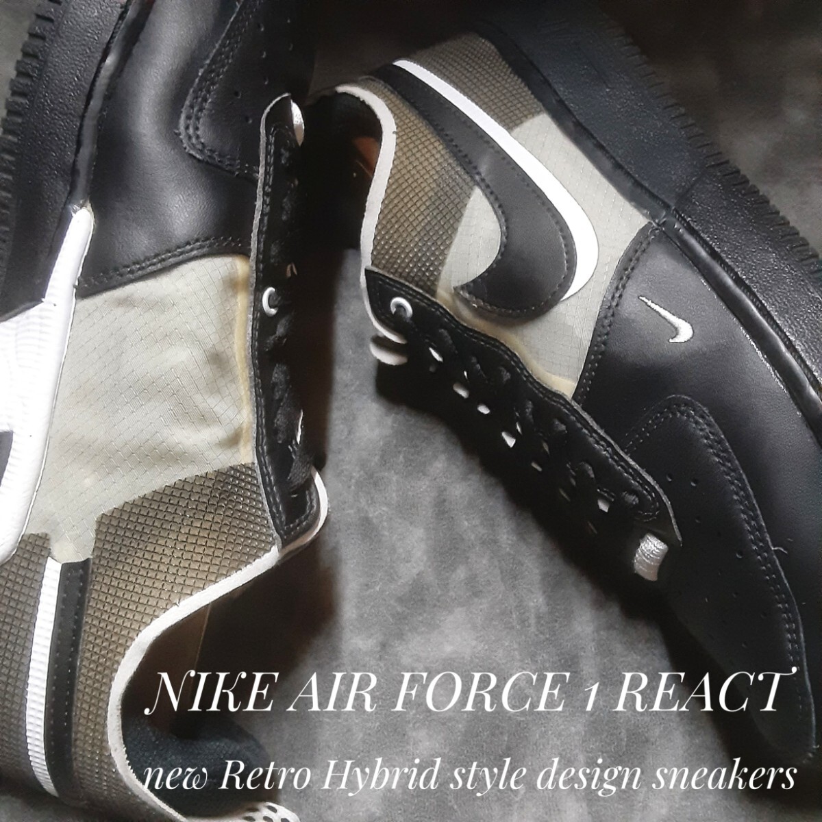 最値!定15400円!22年製!ニューレトロハイブリッドスタイル!ナイキ エアフォース 1 リアクト高級スニーカー!ブラック!黒白 26cm拍卖