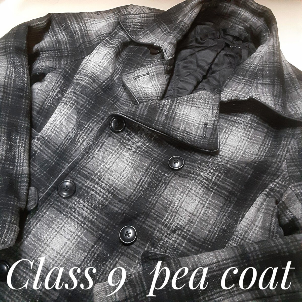 最値!新品!希少デッドストック!生産終了!英国グレンチェックデザイン!クラス ナイン(class 9)ウール ピーコート ジャケット!黒白 Mサイズ拍卖