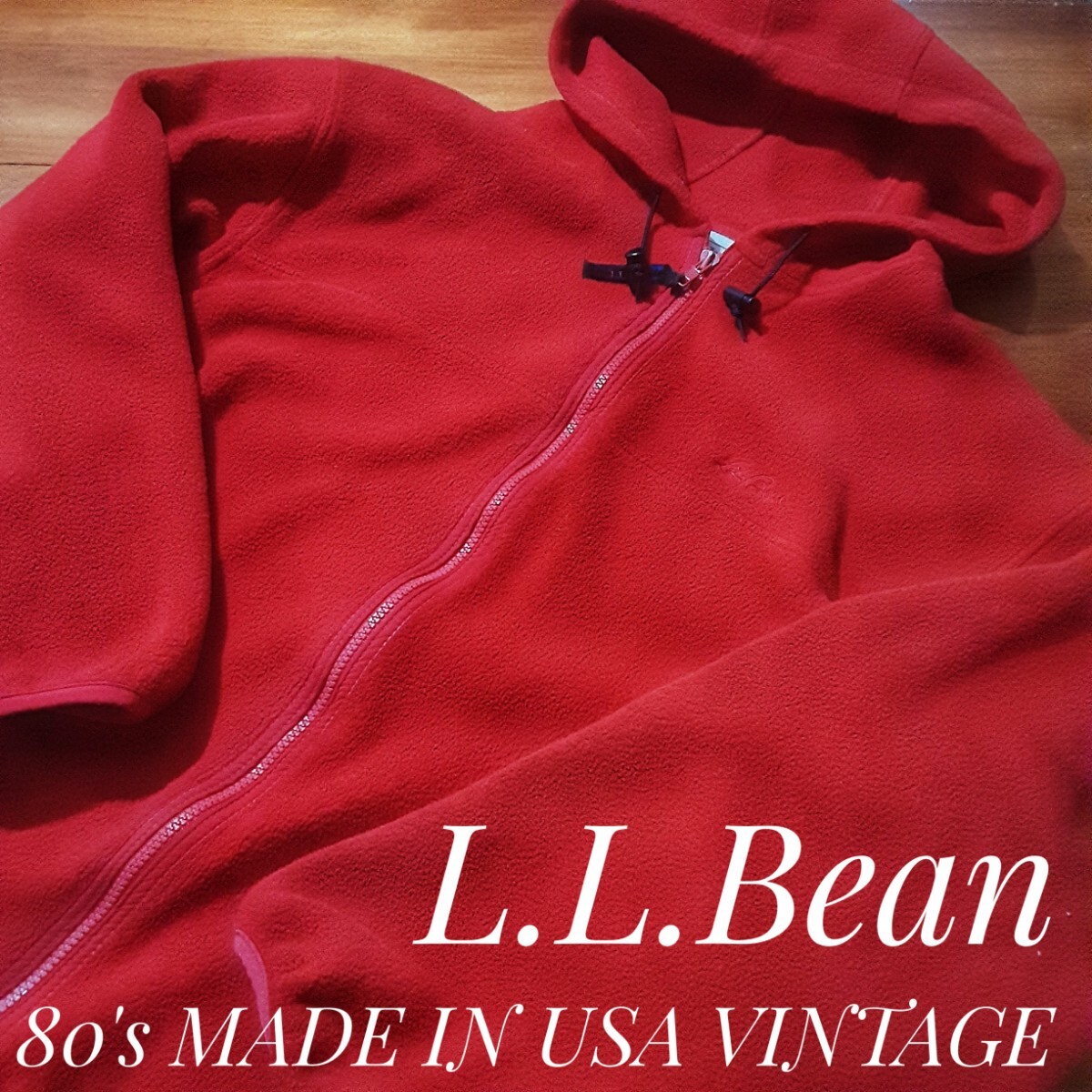 最値!希少80'sUSA製!ヴィンテージ!L.L.ビーン(L.L.Bean)フリース フード ジャケット!アメリカンファブリック!ワインレッド!赤 Lサイズ拍卖