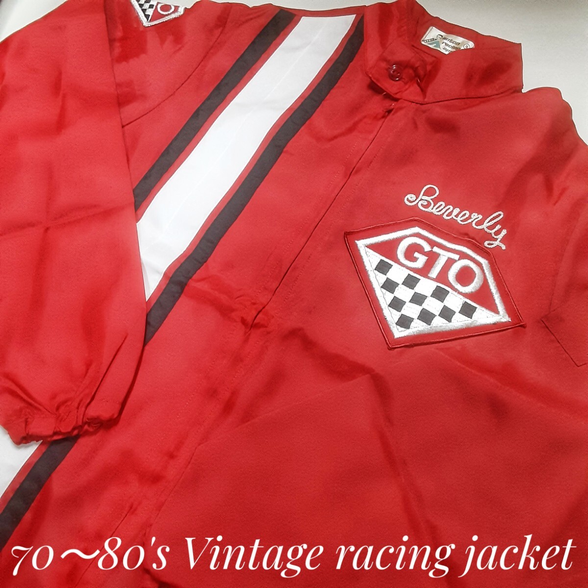 最値!良品!70~80'sヴィンテージ!タロンジップ!アレン レーシング アパレル GTO レーシング ジャケット!レッド!赤白黒 Sサイズ拍卖