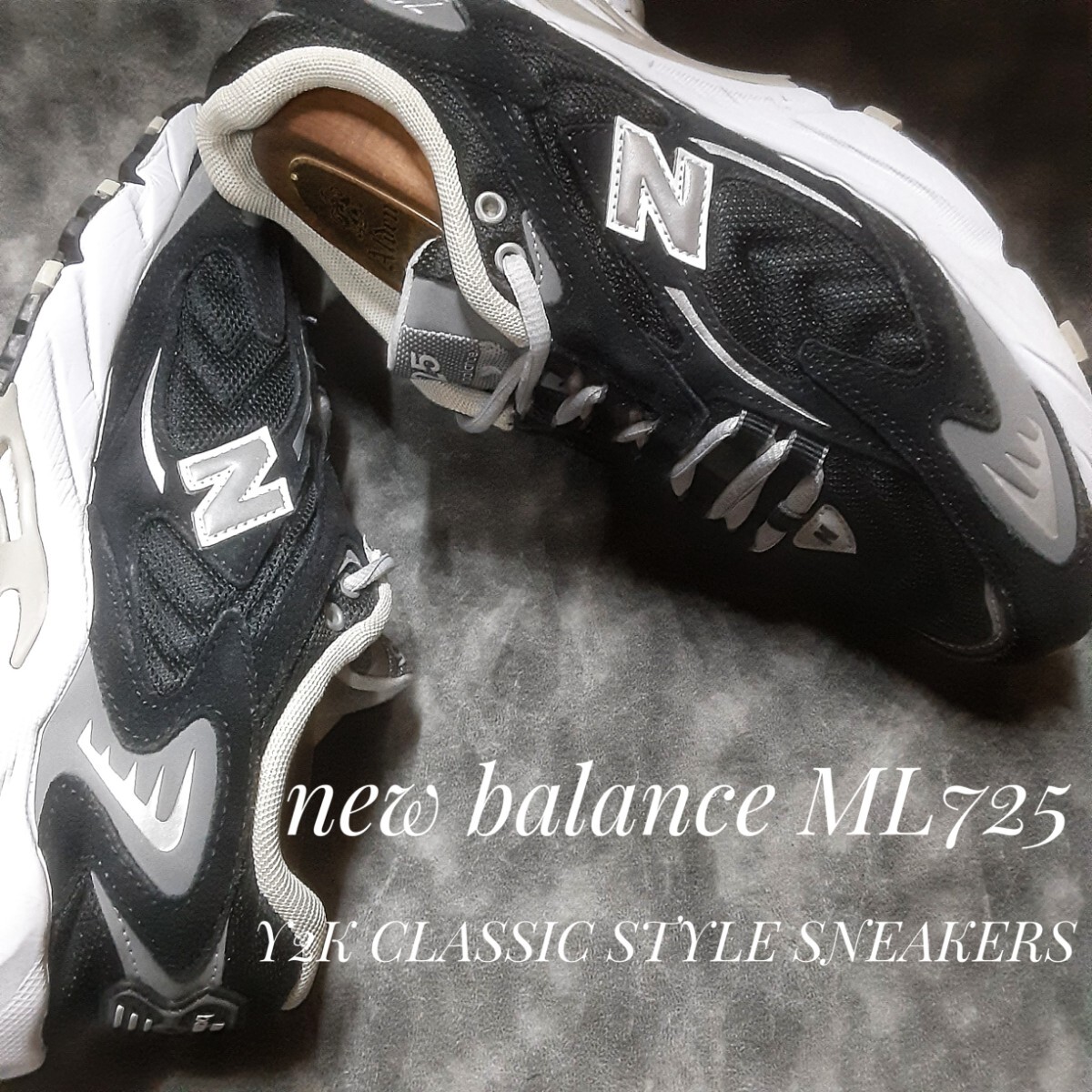 最値!定15950円!00's復刻!Y2Kクラシックスタイル!シグネチャーブラックカラー!ニューバランス ML725高級厚底 スニーカー!黒白灰色 26cm拍卖