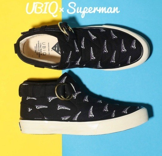 最値!新品!定9900円!別注アメコミスーパーマン総柄デザイン!アトモス × ユービック コラボ リングベルト スニーカー!ブラック!黒白 28cm 拍卖