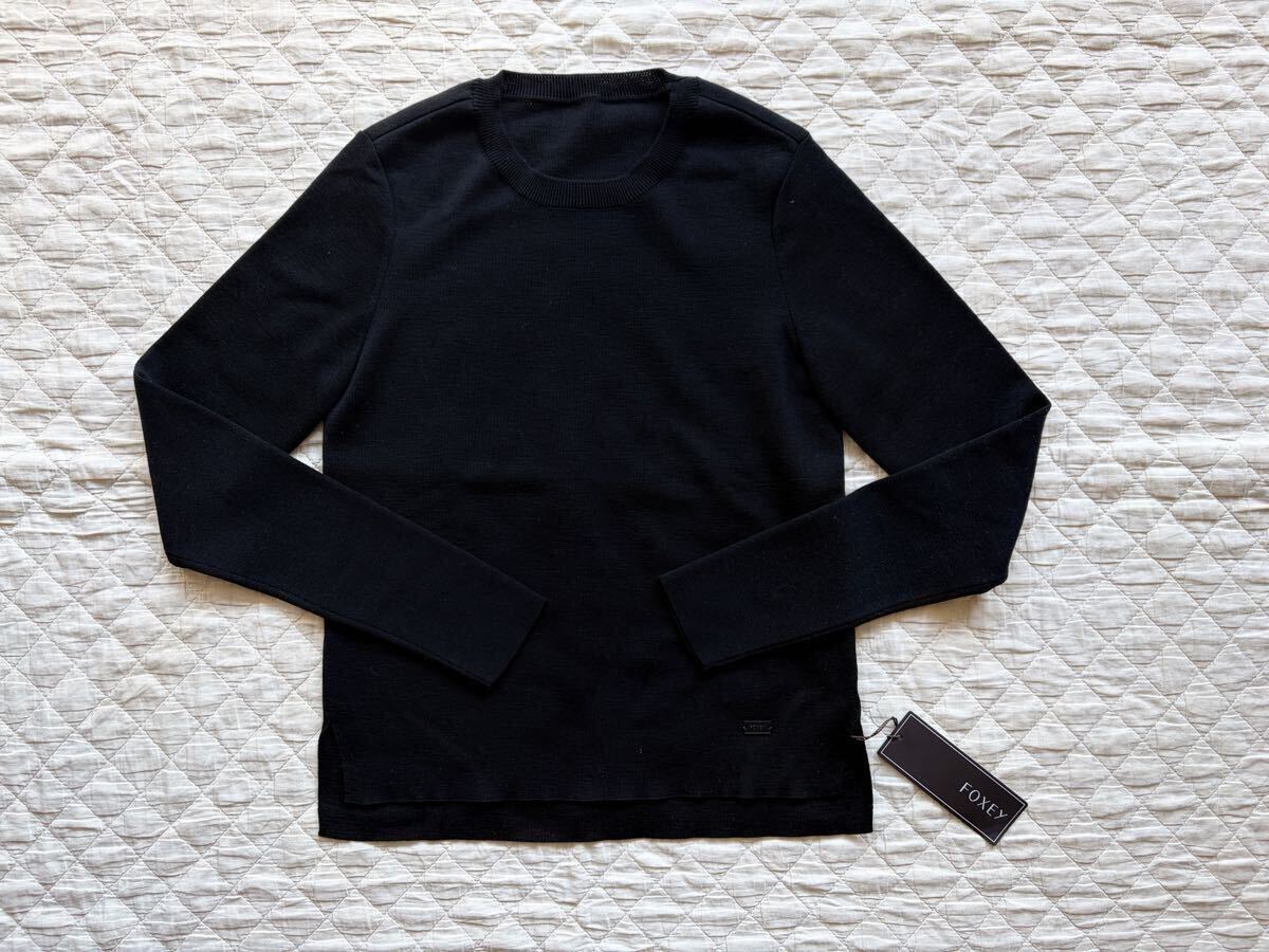 新品 FOXEY グレースウールセーター ニット 丸首 長袖 38 黒 タグ付き拍卖