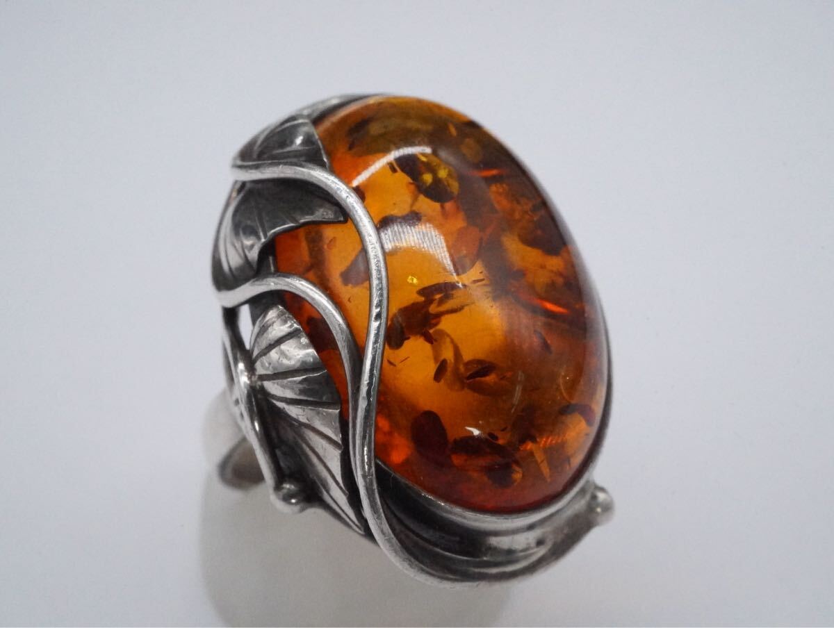 【279】13号 琥珀 こはく アンバー SILVER シルバー 925 指輪 リング アクセサリー TIA拍卖