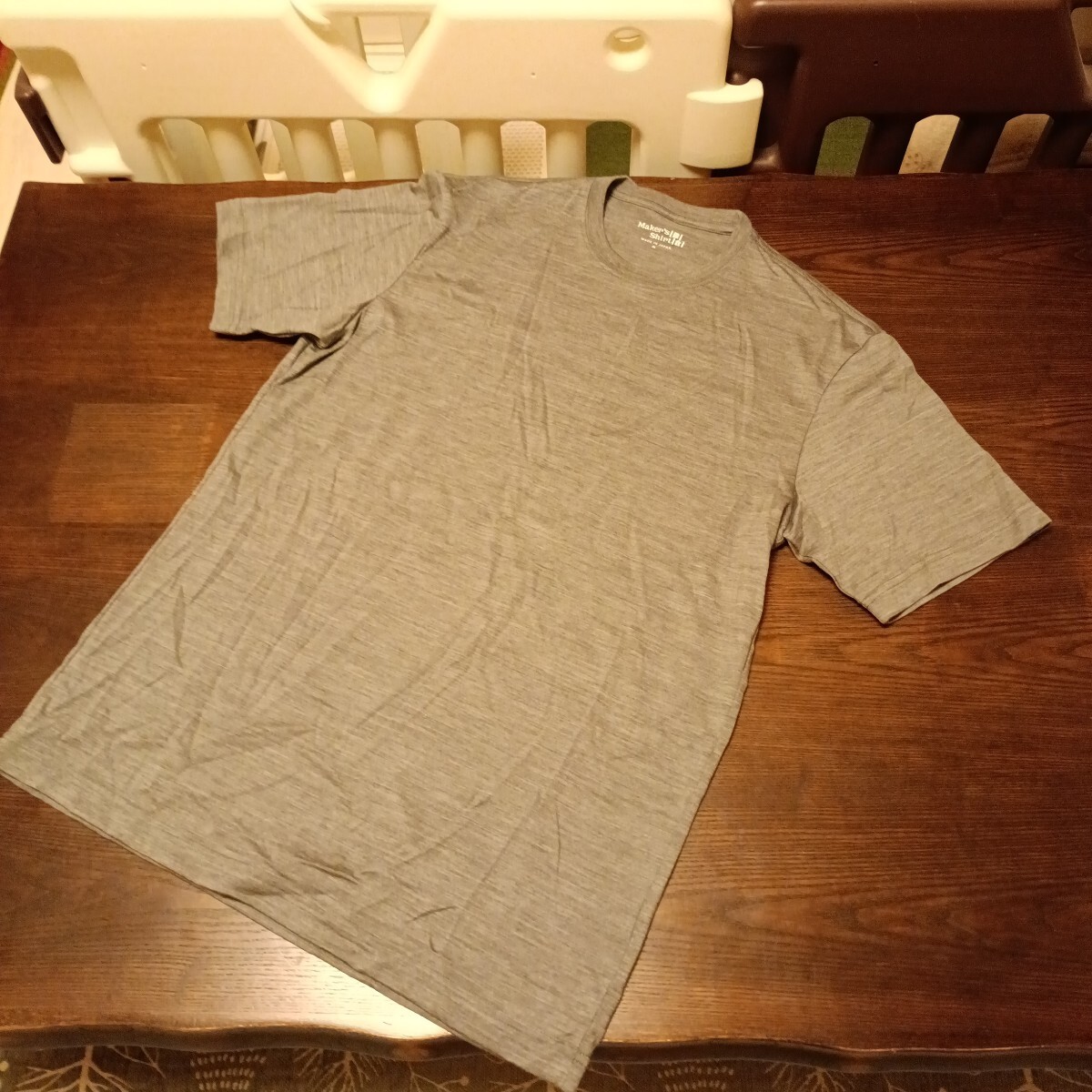 ・美品 メーカーズシャツ鎌倉、メリノウール 半袖Tシャツ、日本製、グレー、送料無料拍卖