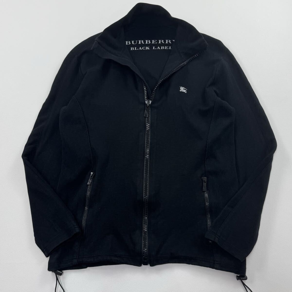 美品 L相当 BURBERRY BLACK LABEL バーバリーブラックレーベル ジップジャケット ブルゾン スウェット ホース刺繍 ドローコード ブラック拍卖