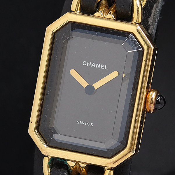 1円 稼働 シャネル プルミエールL QZ ブラック文字盤 レディース腕時計 0761310 10PRT SMZ拍卖