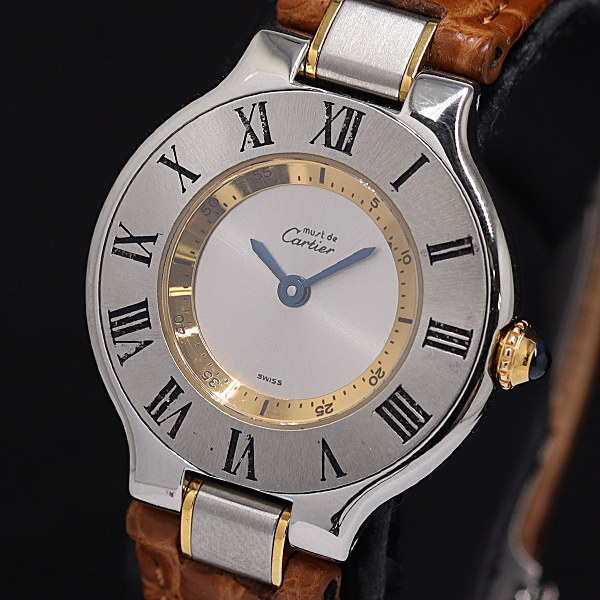1円 稼働 カルティエ マスト21SM 1340 W1007718 QZ シルバー文字盤 レディース腕時計 0038500 10MGT MST拍卖
