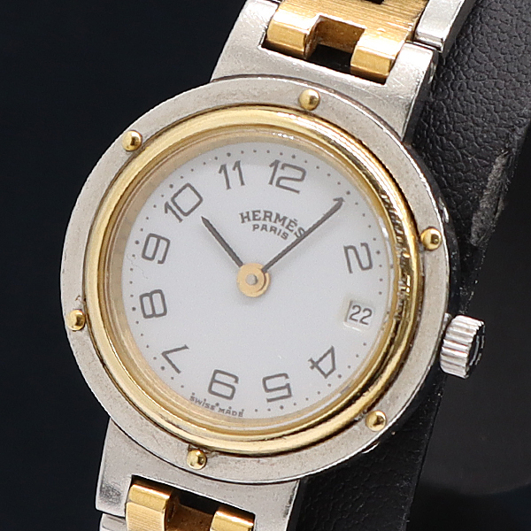 1円 箱付 稼働 エルメス クリッパー 223664 QZ 白文字盤 レディース腕時計 0013200 10NBT KMR拍卖