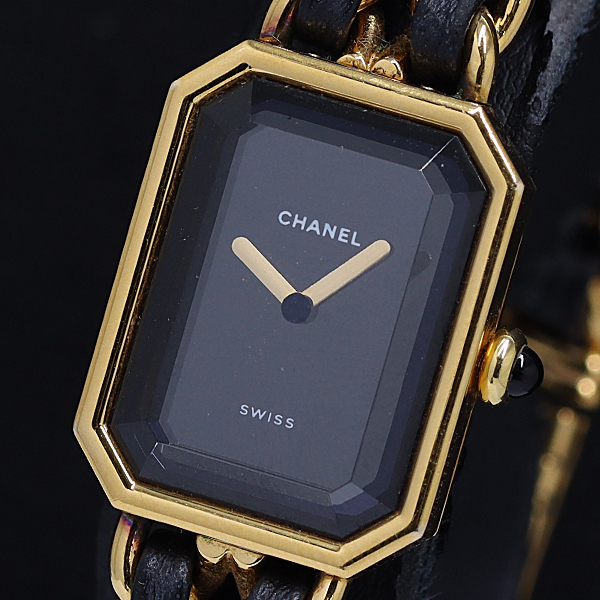 1円 稼働 シャネル プルミエールL H0001 QZ ブラック文字盤 レディース腕時計 0079310 10MGT MST拍卖
