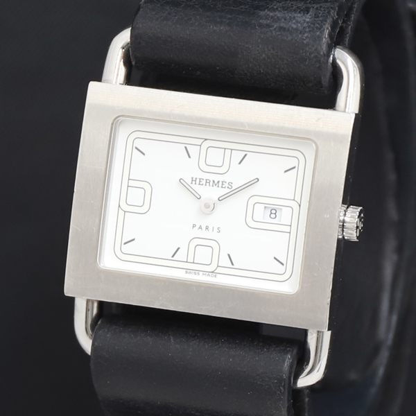 1円 稼働 QZ 良品 エルメス バレニア BA1.510 白文字盤 デイト レディース腕時計 8511300 10DIT KRK拍卖