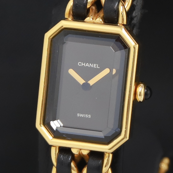 1円 稼働 QZ 良品 シャネル プルミエールL U.H.36628 黒文字盤 レディース腕時計 1624310 10DIT KRK拍卖