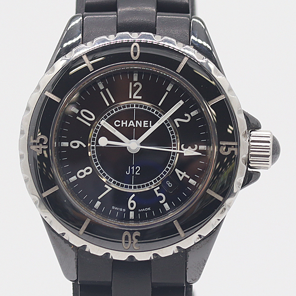 1円 保/箱付 稼働 シャネル J12 H0681 ブラック文字盤 QZ レディース腕時計 0030800 10MGT KTU拍卖