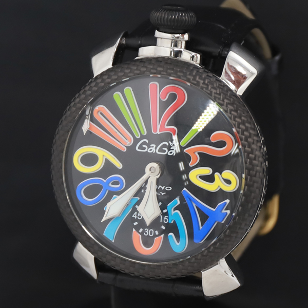 1円 手巻き ガガミラノ マニュアーレ48 37288 黒文字盤 スモセコ メンズ腕時計 0066000 10MGT KRK拍卖