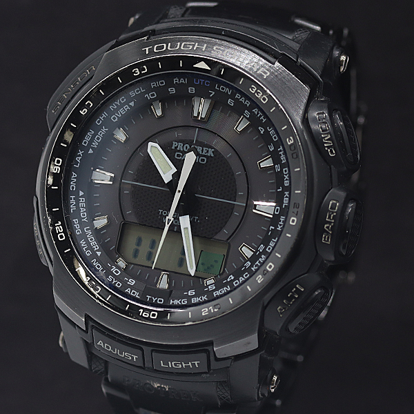 1円 保/箱付 稼働 カシオ プロトレック ORW-5100YT-1JF 電波ソーラー 黒文字盤 チタン メンズ腕時計 2519000 10ANT KMR拍卖