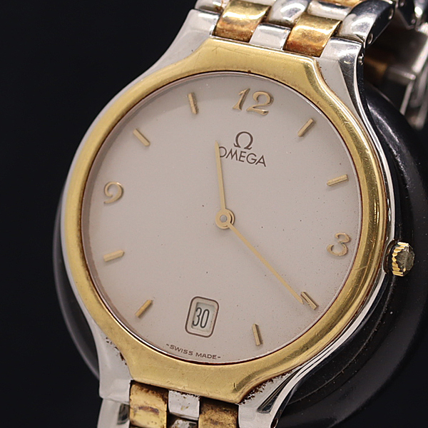 1円 稼働 オメガ デビル QZ アイボリー文字盤 メンズ腕時計 2011000 11BJY SMZ拍卖