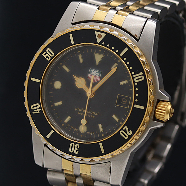 1円 保 稼働 タグホイヤー プロフェッショナル QZ ブラック文字盤 メンズ腕時計 2000000 NSM SMZ拍卖