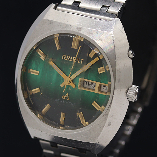 1円 稼働 オリエント 0429-24460 AT/自動巻 グリーン文字盤 メンズ腕時計 1710100 11PRY SMZ拍卖