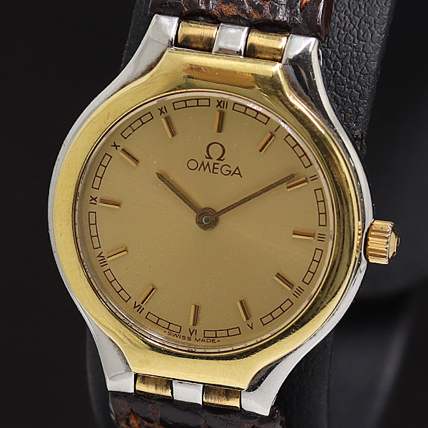 1円 稼働 オメガ QZ ゴールド文字盤 レディース腕時計 5788200 11PRT KMT拍卖