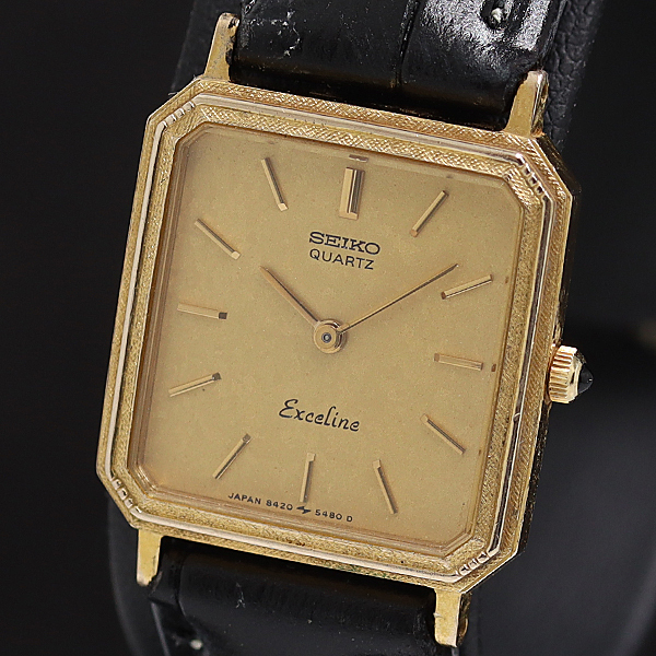 1円 稼働 セイコー エクセリーヌ 8420-5410 QZ 10K×SS ゴールド文字盤 レディース腕時計 2000000 11NBG KMT拍卖