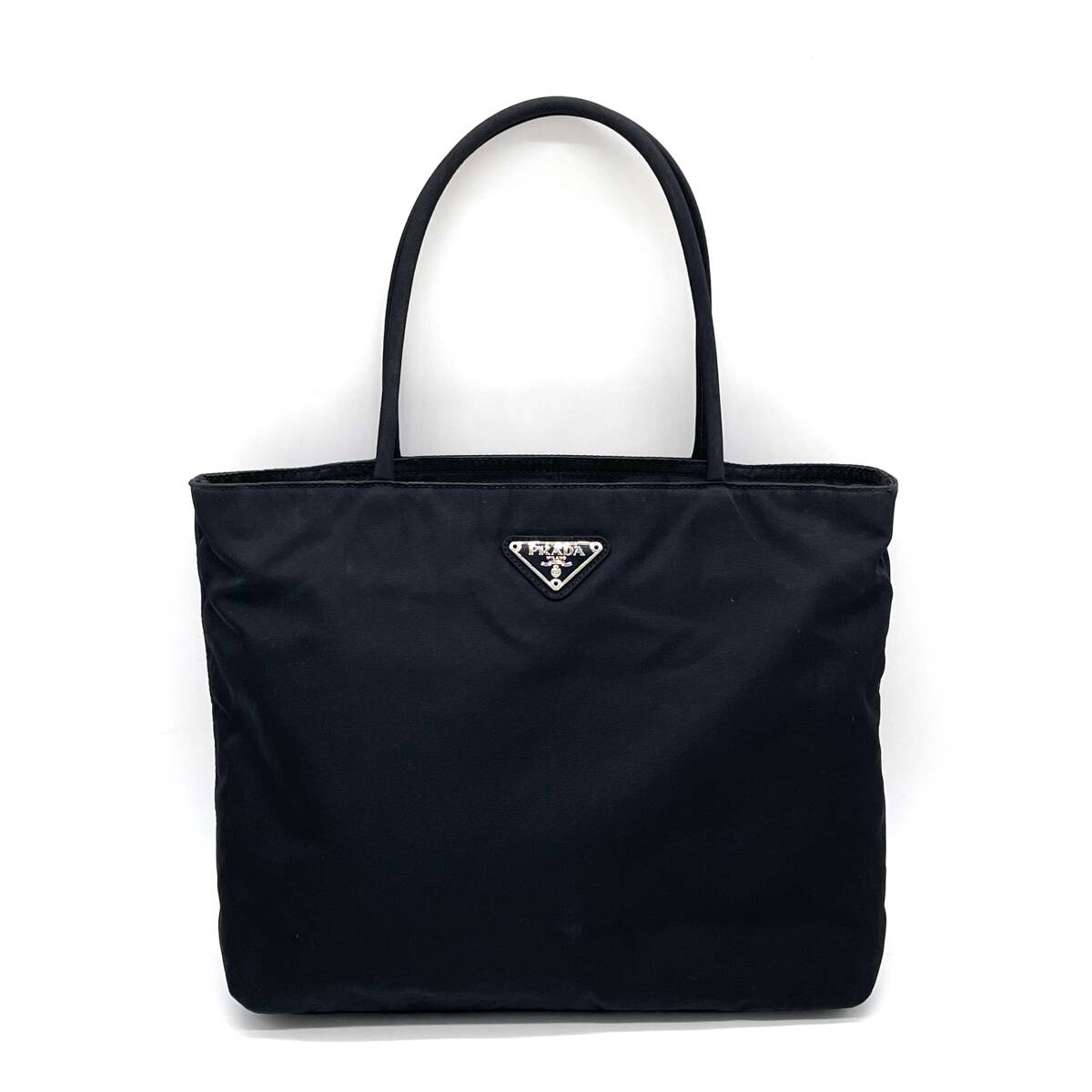 1円 美品 PRADA プラダ テスートナイロン ロゴプレート トートバッグ ショルダーバッグ ブラック拍卖