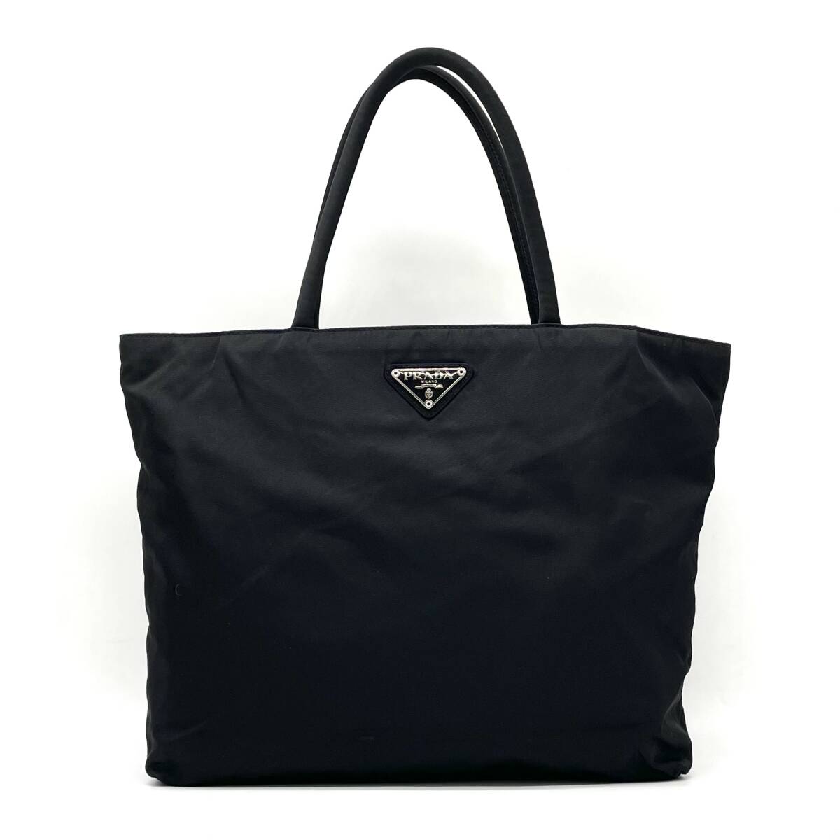 1円 美品 PRADA プラダ テスートナイロン ロゴプレート トートバッグ ハンドバッグ ブラック拍卖