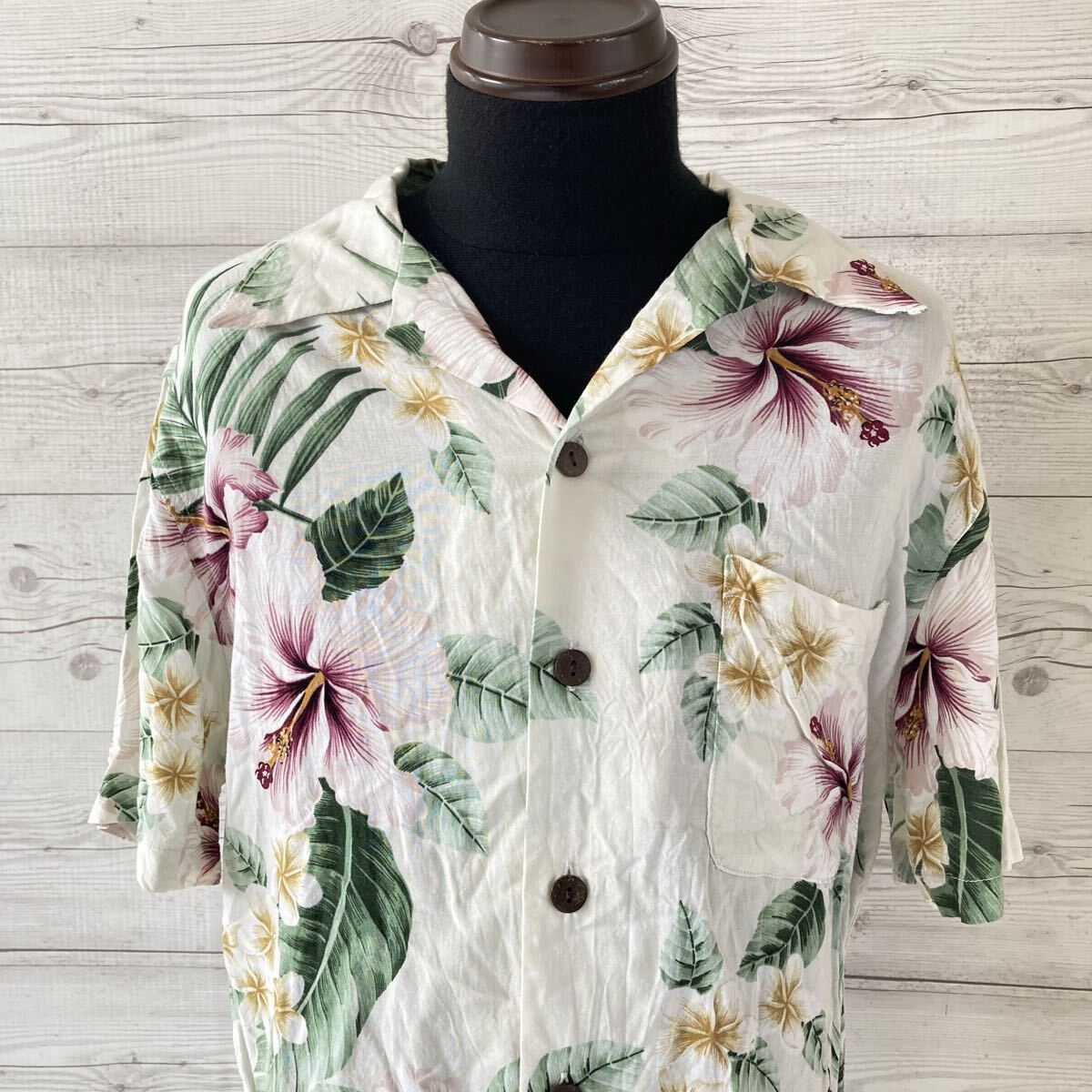 Hawaiian アロハシャツ Lサイズ 総柄 メンズ フラワー 50 ハワイアンシャツ 総柄 ボタニカル柄 半袖拍卖