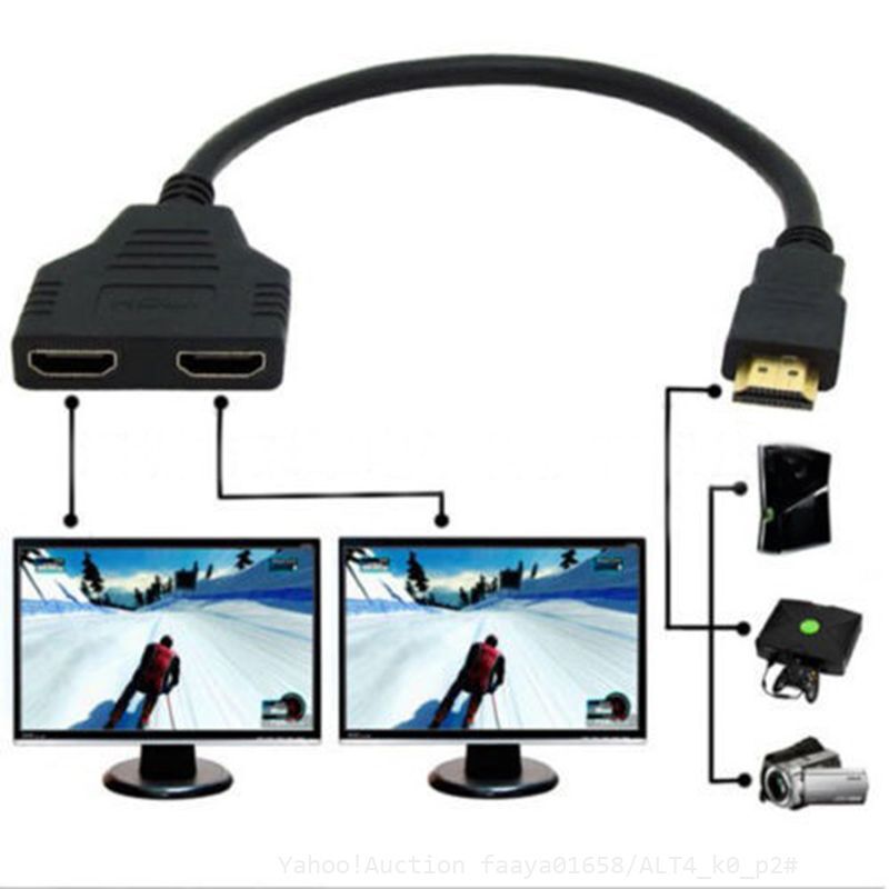 追跡あり HDMI スプリッター 分配器 分配ケーブル hdmiケーブル 1入力2出力 1つのHDMI入力を、同一同型モニタ2台にクローン 1080P (p2拍卖