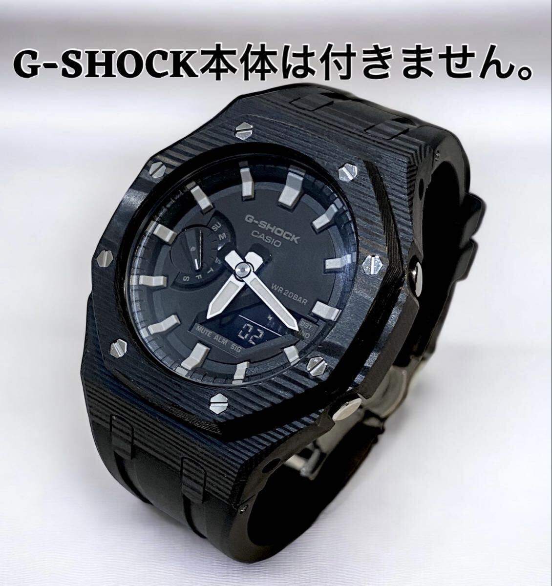 G-SHOCK GA-2100用 ラバーベルトセット メタル カシオーク カスタム Gショック 100%リアルカーボンベゼル+ブラックラバー拍卖