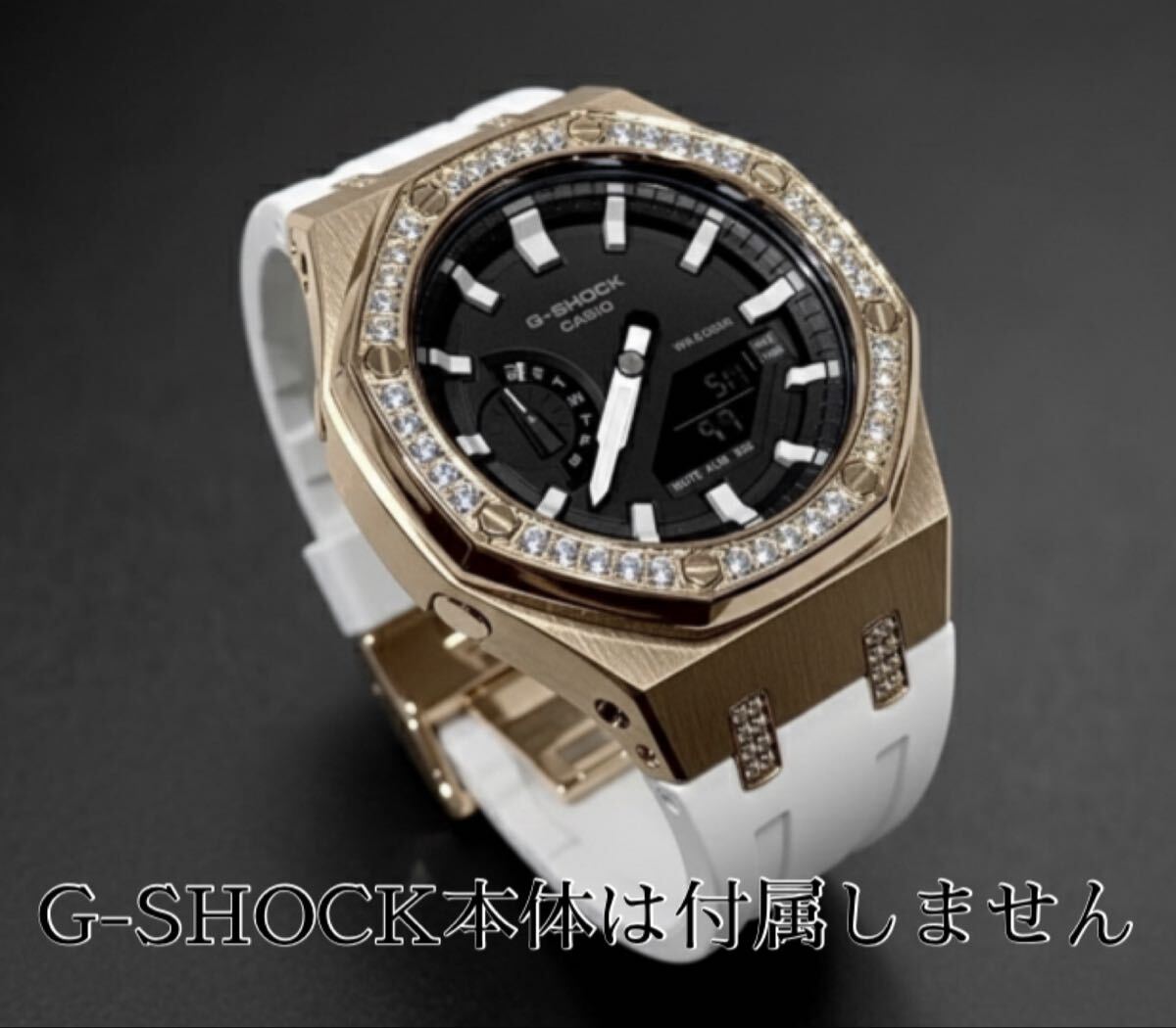 G-SHOCK GA-2100用 ラバーベルトセット メタル カシオーク カスタム Gショック ジルコニア ローズゴールドベゼル+ホワイトラバー拍卖