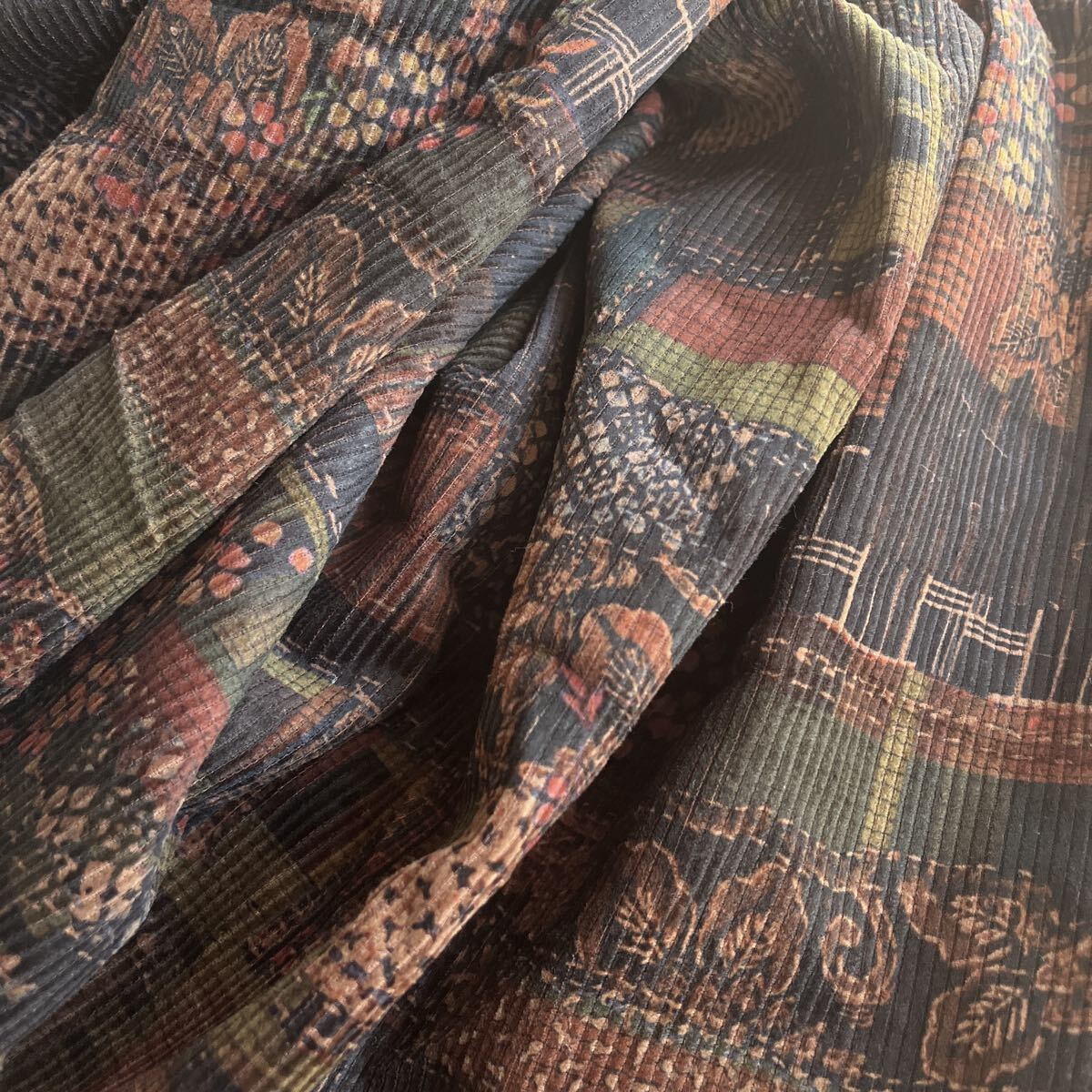 コーデュロイ生地 綿 2mm畝 レトロ柄 パッチワーク風 B幅150×100cm延長可拍卖