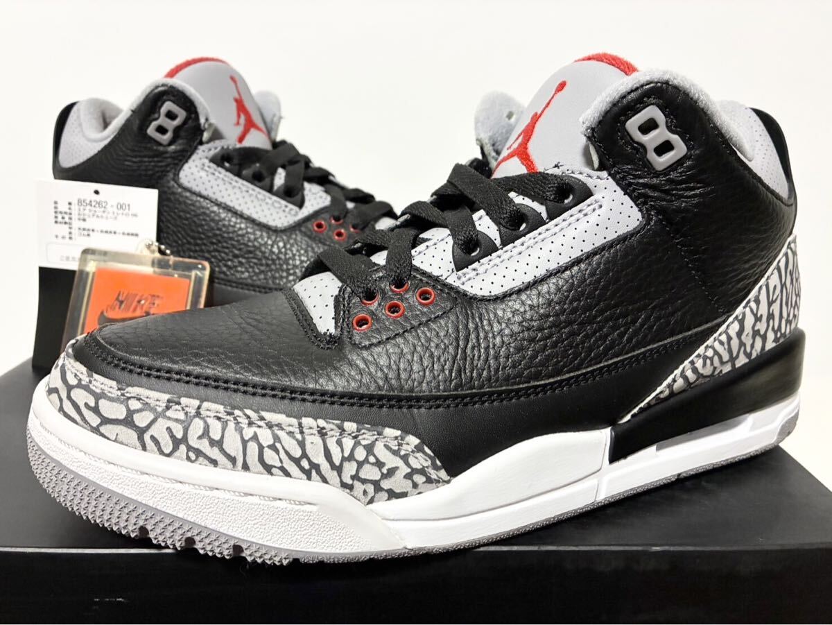 2017 国内美中古 NIKE AIR JORDAN 3 BLACK CEMENT RED GREY ナイキ エア ジョーダン ブラック セメント レッド グレー 26cm US8 854262-001拍卖