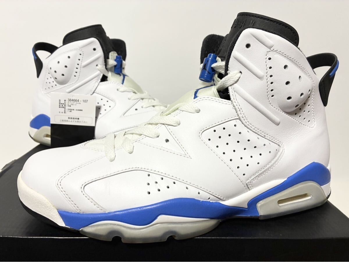 2014 国内美中古 NIKE AIR JORDAN 6 WHITE SPORT BLUE BLACK ナイキ エア ジョーダン ホワイト ブルー ブラック 白青 29cm US11 384664-107拍卖