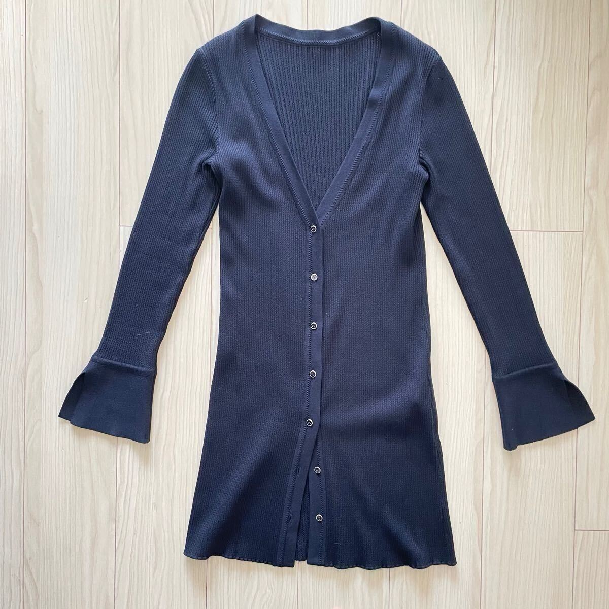 【FOXEY】フォクシー ロングカーディガン シルク混 ネイビー 38 人気完売色拍卖