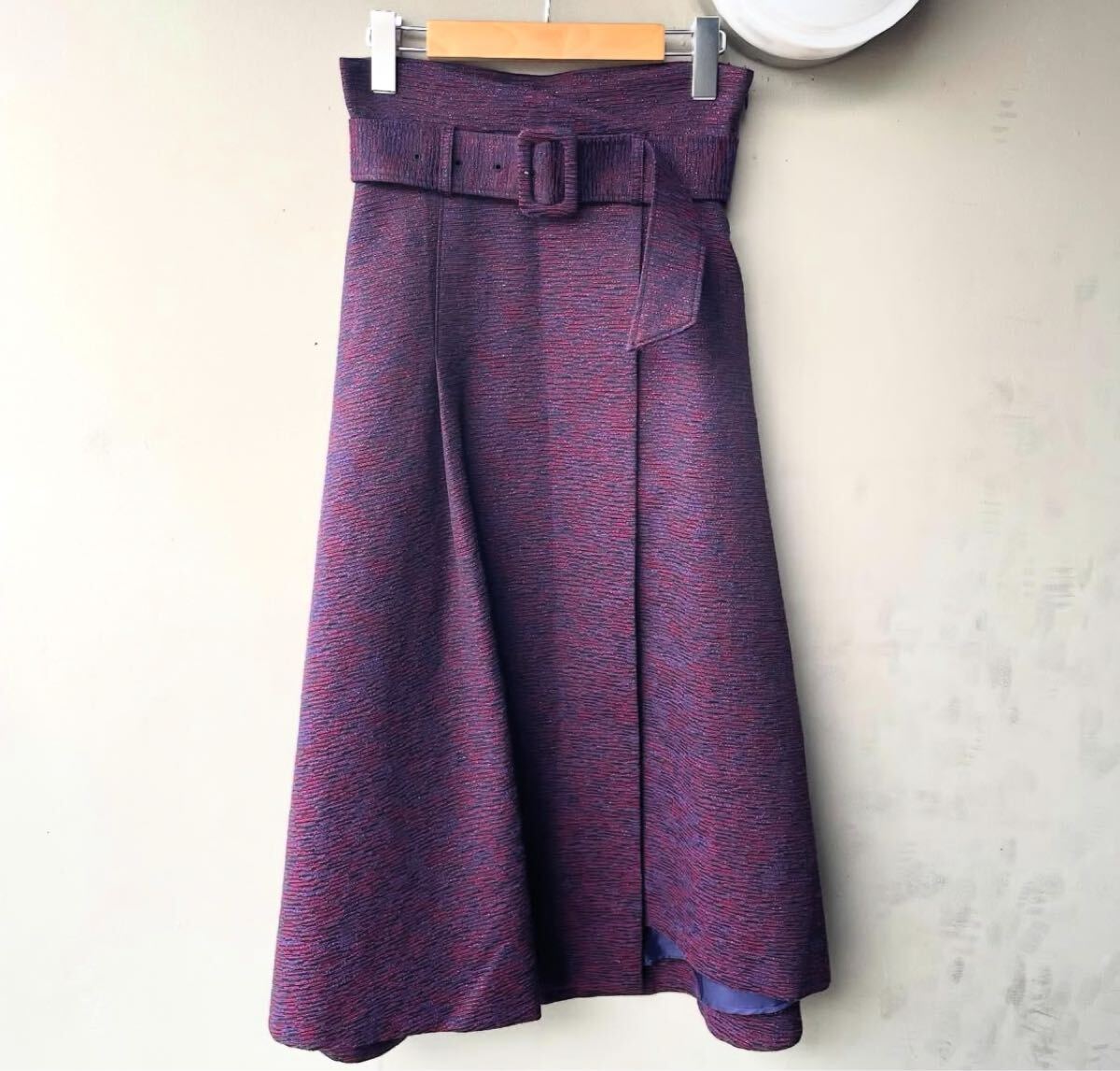 GRACE CONTINENTAL グレースコンチネンタル ロングスカート スカート 紫 パープル 巻きスカート風 ラップ風 36 美品拍卖
