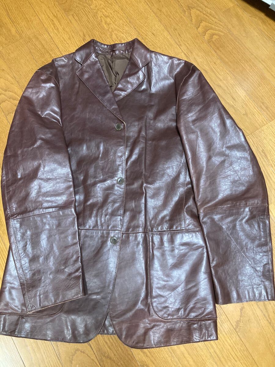 【メンズメルローズ】men's MELROSE レザージャケット ブラウン 本革 サイズ4拍卖