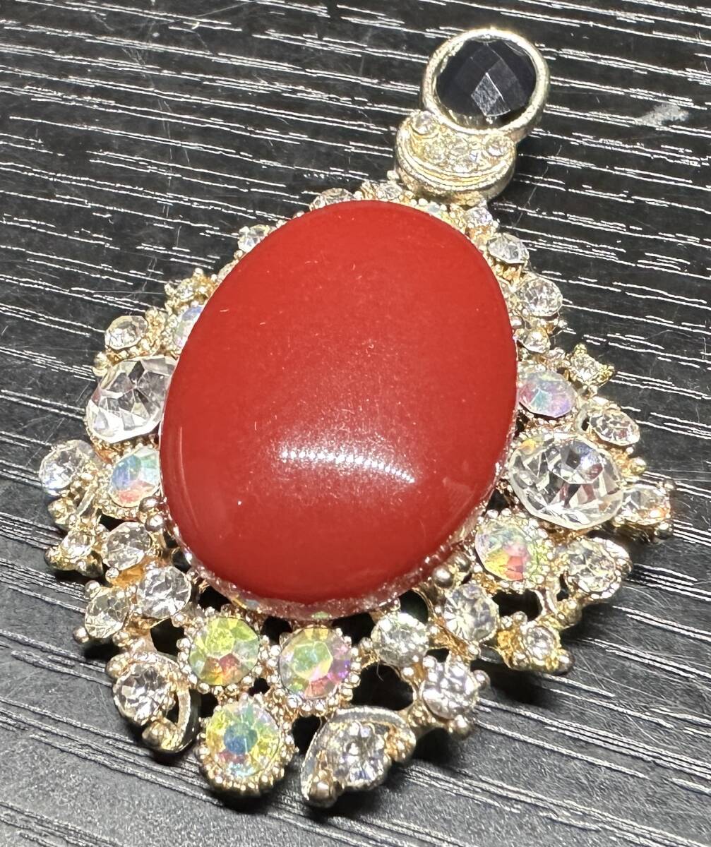 血赤珊瑚? ペンダントトップ オニキス? ラインストーン ヴィンテージ アクセサリー BA207拍卖