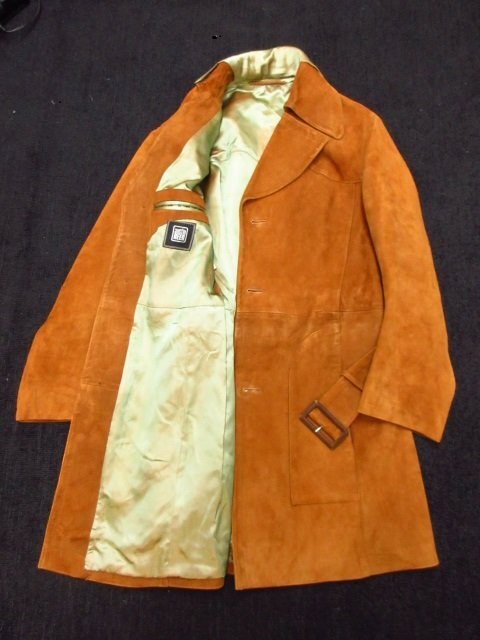 t5842 ヴィンテージ オースチンリード レザーコート スウェード メンズ トレンチコート 本革 イングランド製 茶系 austin REED拍卖