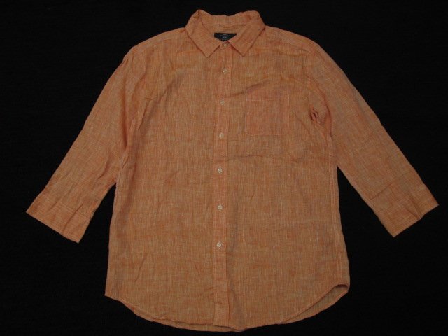 m4665 美品 RAGEBLUE 麻シャツ メンズ 長袖 L オレンジ (株)ポイント French Linen リネン DAILY STANDARD STYLE拍卖