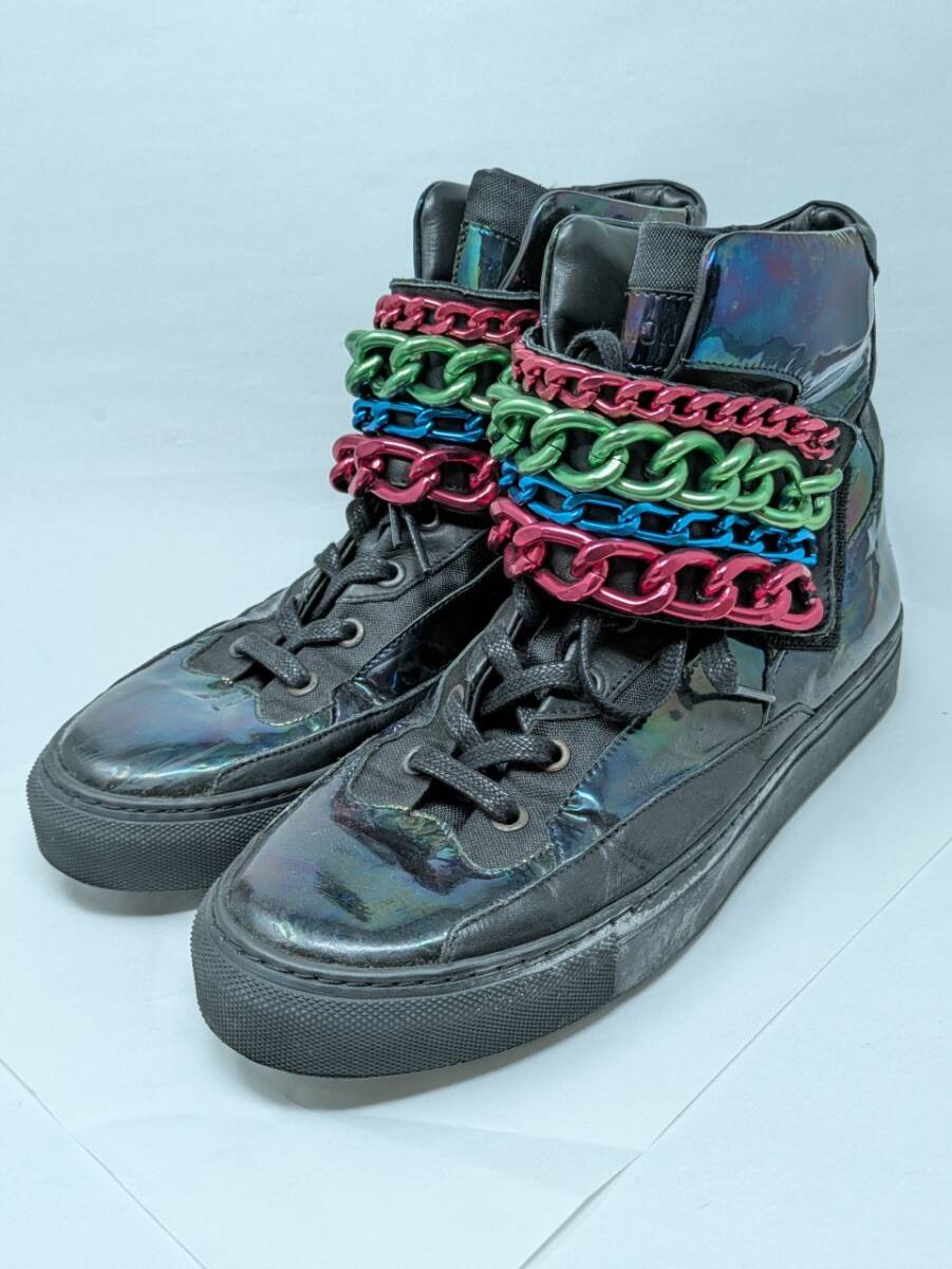 ラフシモンズ RAF SIMONS メタリックチェーンベルクロ チェーンベルト ベルクロ ハイカット スニーカー シューズ 靴 39 24.5cm相当 TKSOBOB拍卖