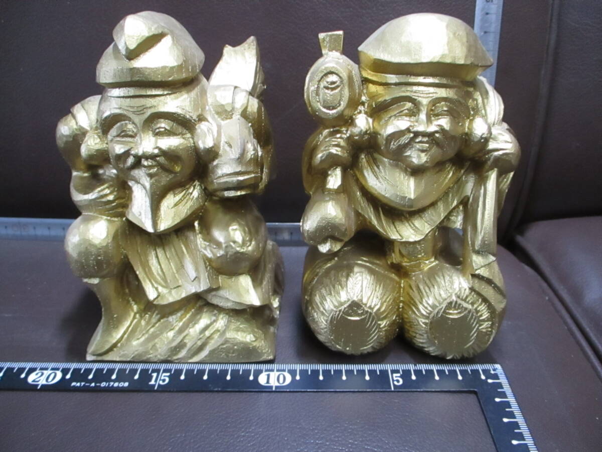綺麗2490g★作者不明/金属工芸◆七福神の金色 恵比寿 大黒天 置物 縁起物 gold color 非鉄金属製★60拍卖