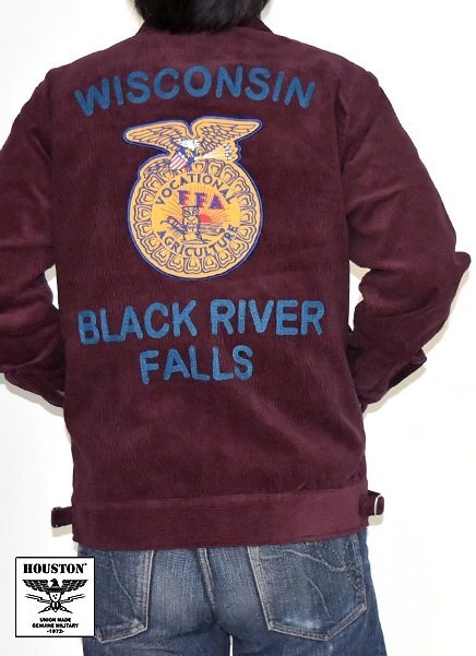 コーデュロイ刺繍ジャケット「FFA」◆HOUSTON バーガンディ XXLサイズ 51448 ヒューストン ファーマーズジャケット 農業学校拍卖