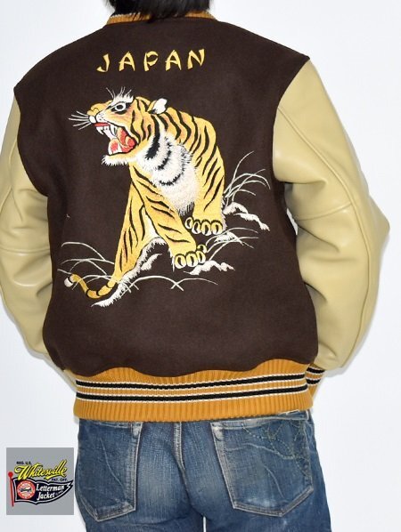 30oz. WOOL MELTON AWARD JACKET「ROARING TIGER」◆WHITES VILLE ブラウン Lサイズ 40inch WV15785 ホワイツビル スタジアムジャンパー拍卖